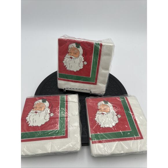 Lot Of 3 Vintage Beverage Size Christmas Napkins. Hallmark Gibson - Picture 1 of 3